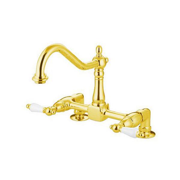 Elements of Design Polished Brass 8-in Lever-Handle Deck Mount Kitchen Faucet