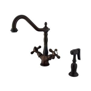 Elements of Design Oil-Rubbed Bronze 12-in Cross-Handle Deck Mount Kitchen Faucet with Sprayer