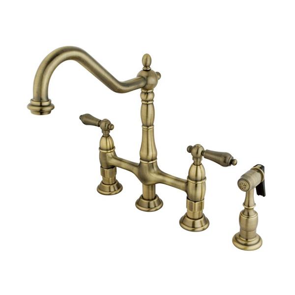 Elements of Design Vintage Brass 13-in Lever-Handle Deck Mount Kitchen Faucet with Sprayer