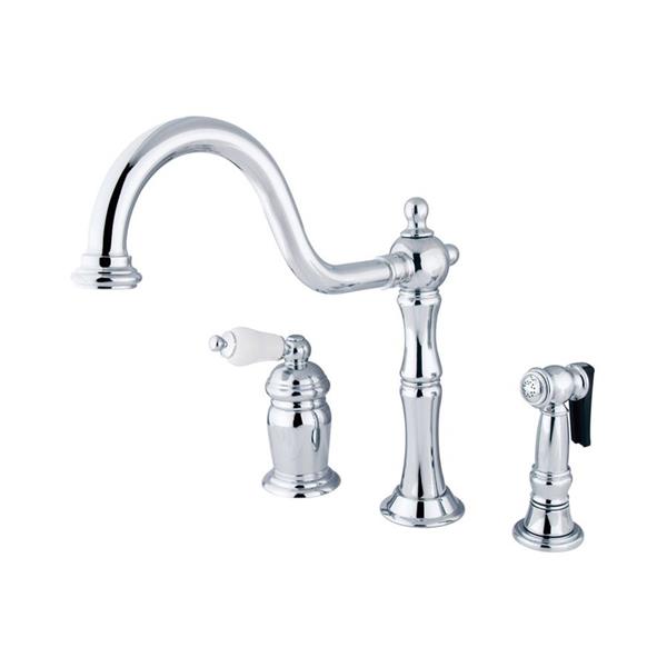 Elements of Design Oil-Chrome 11-in Lever-Handle Deck Mount Low-Arc Kitchen Faucet with Sprayer