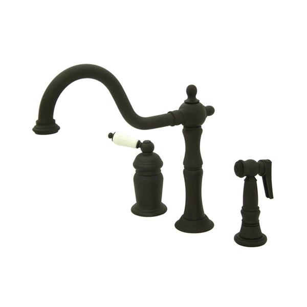 Elements of Design Oil-Rubbed Bronze 11-in Lever-Handle Deck Mount Low-Arc Kitchen Faucet with Sprayer