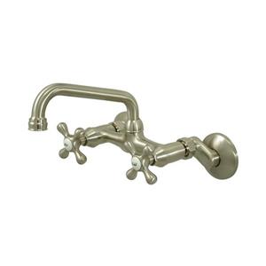 Elements of Design Satin Nickel 4.5-in Cross-Handle Wall Mount High-Arc Kitchen Faucet