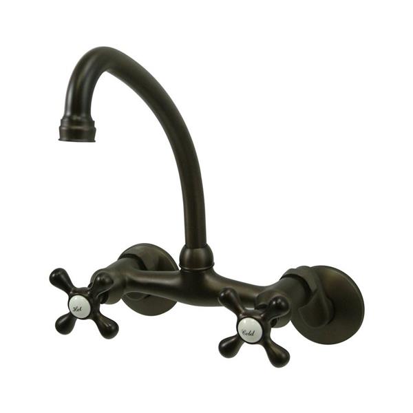 Elements of Design Oil Rubbed Bronze 9-in Cross-Handle Wall Mount High-Arc Kitchen Faucet