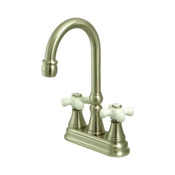 Elements Of Design Satin Nickel Porcelain Cross Handle Deck Mount