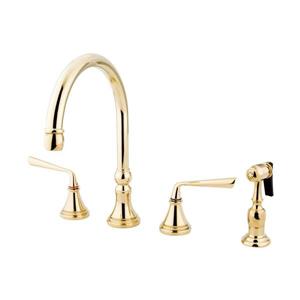 Elements of Design Silver Sage Polished Brass 2-Handle Deck Mount High-Arc Kitchen Faucet With Sprayer