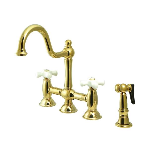 Elements of Design Restoration Polished Brass 2-Handle Deck Mount Bridge Kitchen Faucet With Sprayer