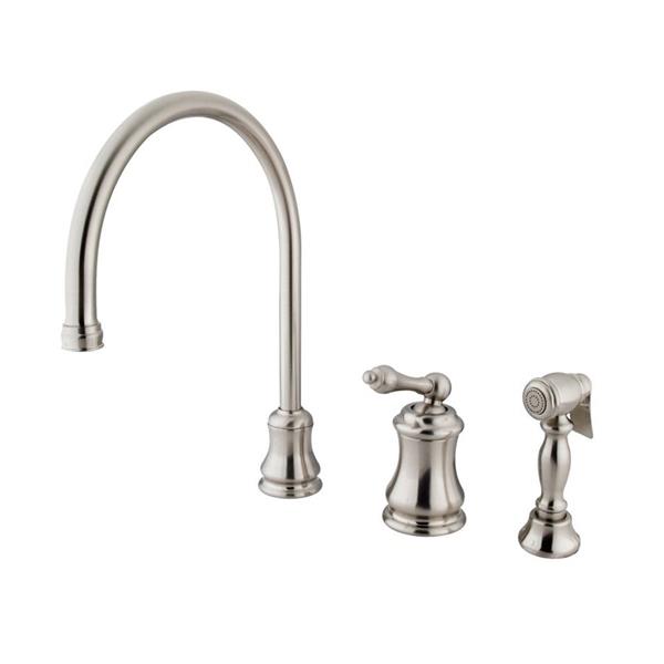 Elements of Design Chicago Satin Nickel 13-in Level Handle Deck Mount High-Arc Kitchen Faucet with Sprayer