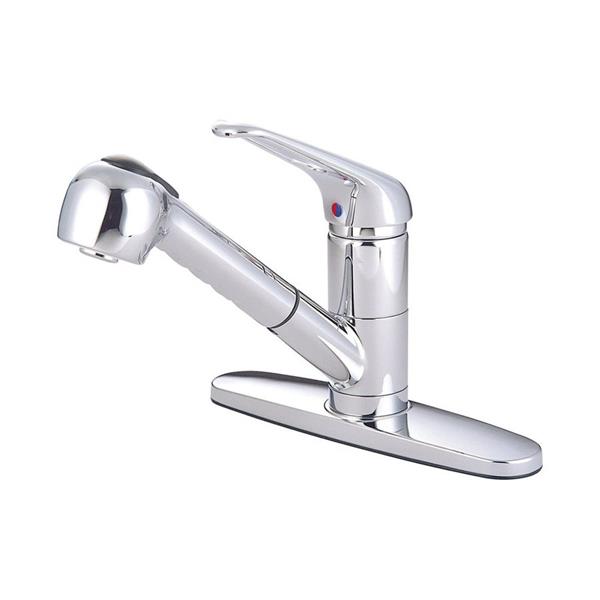 Elements of Design Daytona 8.25-in Chrome 1-Handle Deck Mount Pull-out Kitchen Faucet