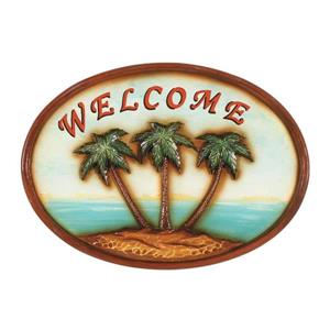 RAM Game Room Products Framed Welcome Sign with Palm Trees 12-in x 17-in Wall Art