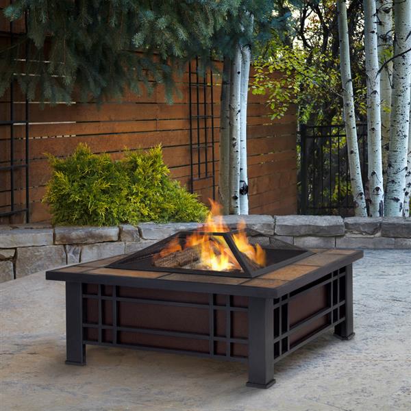 Real Flame Black Steel Morrison Square, Square Wood Burning Fire Pit Table