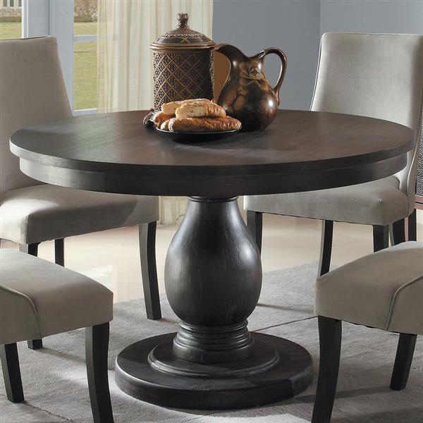 Hometrend Dandelion Distressed Taupe, Distressed Grey Wood Round Dining Table
