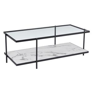Zuo Modern Winslett Coffee Table - 48-in x 22-in x 60-in - Black Steel Frame - White Marble Effect