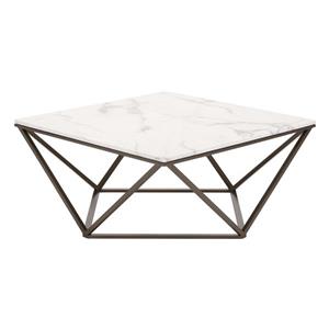 Zuo Modern Tintern Coffee Table - 36-in x 36-in x 16.5-in - Antique Brass Metal Frame - White