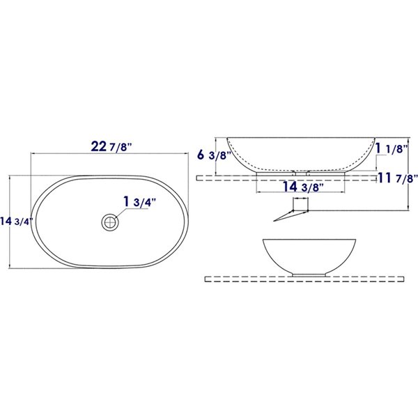 EAGO 14.25-in White Oval Porcelain Basin Vessel Sink