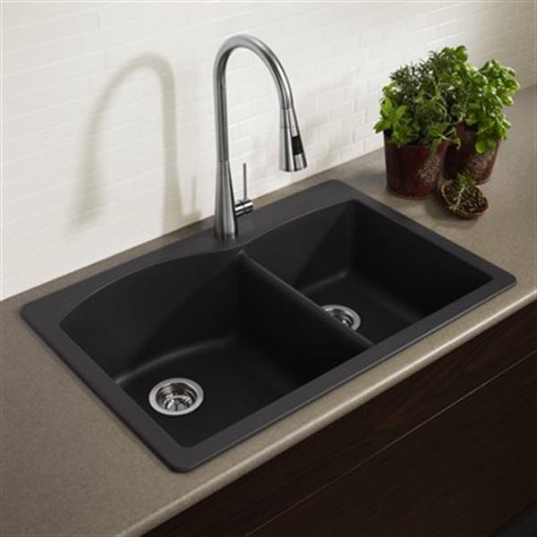 BLANCO Diamond 33-in x 22-in x 9.50-in Anthracite Silgranit Double Offset Bowl Kitchen Sink