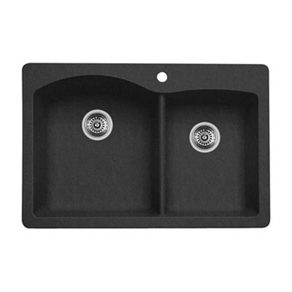 BLANCO Diamond 33-in x 22-in x 9.50-in Anthracite Silgranit Double Offset Bowl Kitchen Sink