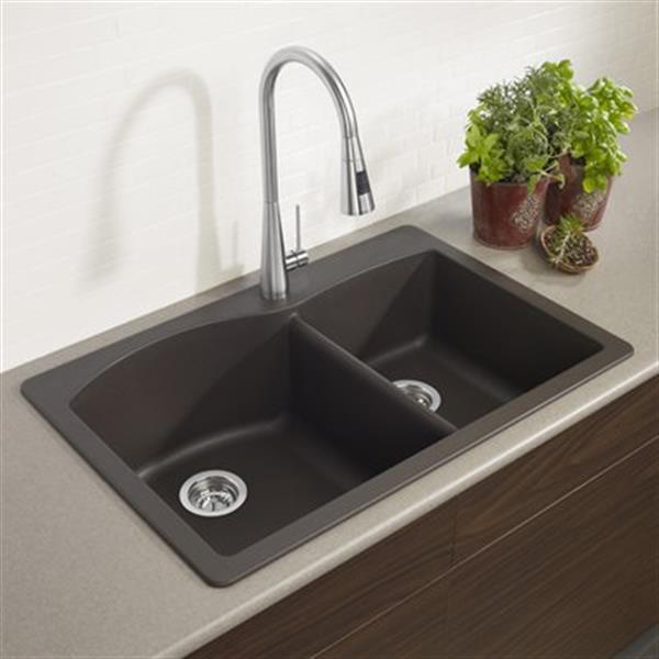 BLANCO Diamond 33-in x 22-in x 9.50-in Cafe Silgranit Double Offset Bowl Kitchen Sink