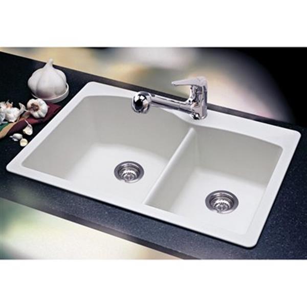 BLANCO Diamond 33-in x 22-in x 9.50-in White Silgranit Double Offset Bowl Kitchen Sink