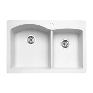 BLANCO Diamond 33-in x 22-in x 9.50-in White Silgranit Double Offset Bowl Kitchen Sink