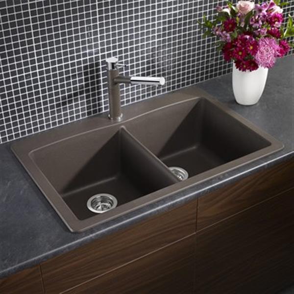 BLANCO Diamond 33-in x 22-in x 9.50-in Cafe Silgranit Undermount Double Equal Bowl