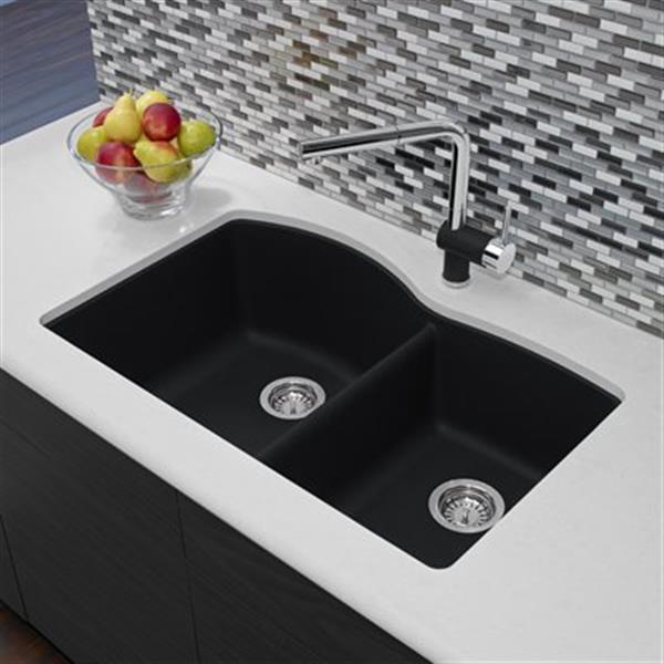 BLANCO Diamond 20.75-in x 32-in Anthracite Silgranit Offset Kitchen Sink