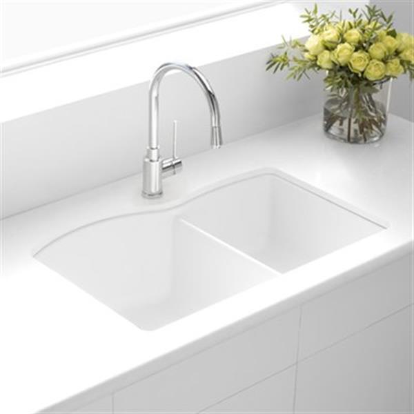 BLANCO Diamond 20.75-in x 32-in White Silgranit Offset Kitchen Sink