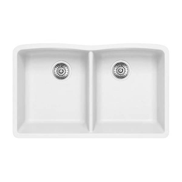 BLANCO Diamond 19.25-in x 32-in White Silgranit Double Bowl Kitchen Sink