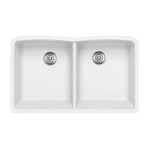 BLANCO Diamond 19.25-in x 32-in White Silgranit Double Bowl Kitchen Sink