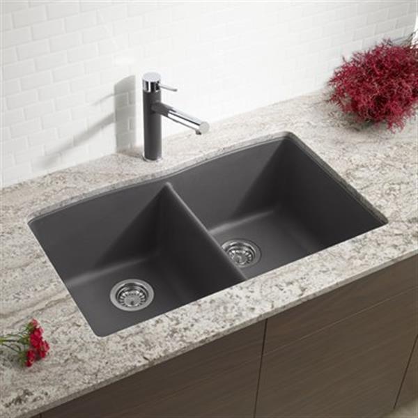 BLANCO Diamond 19.25-in x 32-in Cinder Silgranit Double Bowl Kitchen Sink