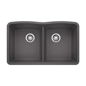 BLANCO Diamond 19.25-in x 32-in Cinder Silgranit Double Bowl Kitchen Sink