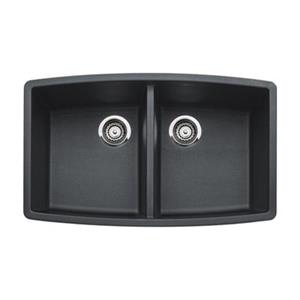 BLANCO Performa 20-in x 33-in Anthracite Silgranit Undermount Double Bowl Kitchen Sink