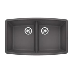 BLANCO Performa 19-in x 33-in Cinder Silgranit Undermount Double Bowl Kitchen Sink