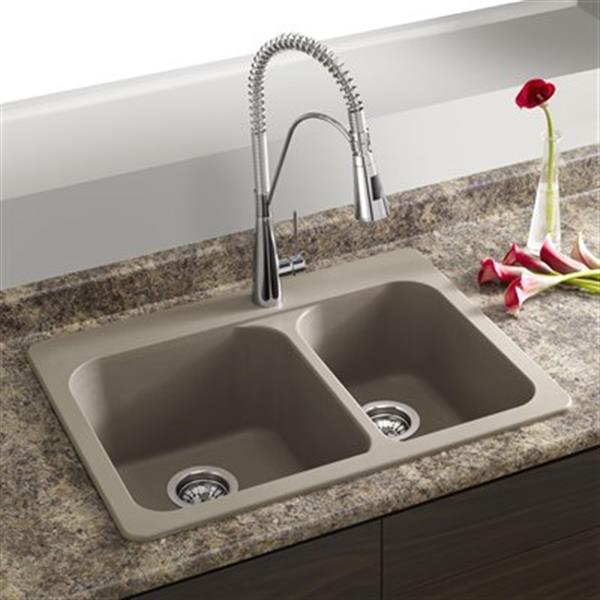 BLANCO Vision 27.50-in x 20.50-in x 8-in Truffle Silgranit Drop-in Offset Double Bowl Sink