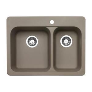 BLANCO Vision 27.50-in x 20.50-in x 8-in Truffle Silgranit Drop-in Offset Double Bowl Sink