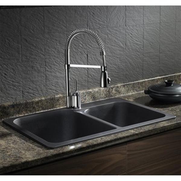 BLANCO Vision 31.50-in x 20.50-in x 8-in Anthracite Silgranit Drop-in Double Offset Bowl Sink