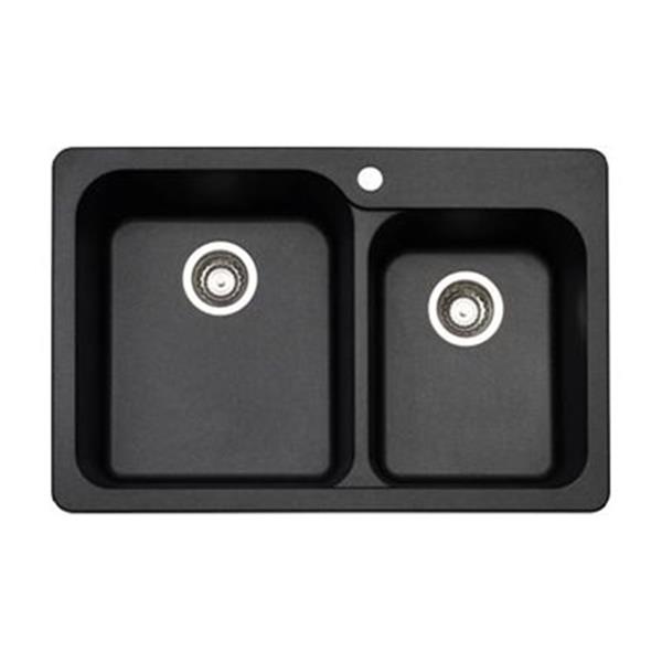 BLANCO Vision 31.50-in x 20.50-in x 8-in Anthracite Silgranit Drop-in Double Offset Bowl Sink