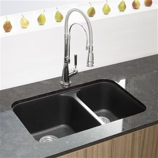 BLANCO Vision Silgranit Anthracite 18-in x 27-in Double Bowl Undermount Sink