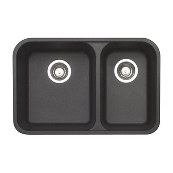 BLANCO Vision Silgranit Cinder 18-in x 27-in Double Bowl Undermount Sink