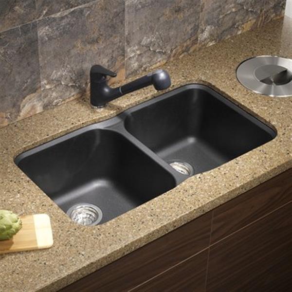 BLANCO Vision Silgranit Anthracite 17.5-in x 30.75-in Double Bowl Undermount Sink