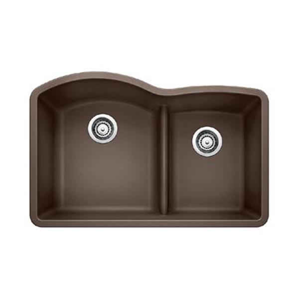 BLANCO Brown 20.75-in x 45-in Diamond Low Divide Double Basin Sink