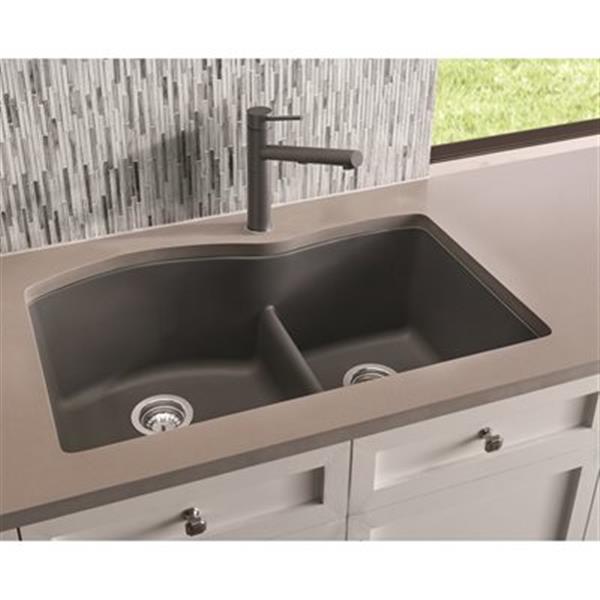 BLANCO Diamond Gray 20.75-in x 32-in Low Divide Double Basin Sink