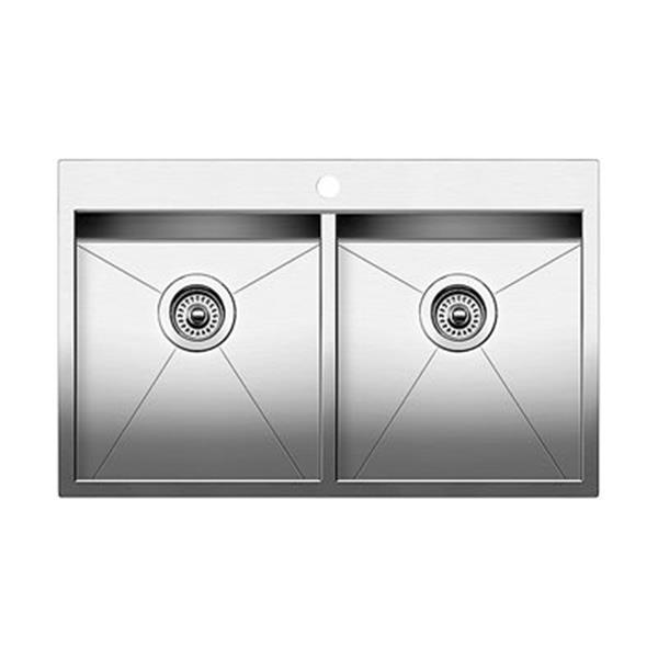 BLANCO Quatrus Steel 21-in x 31.95-in Drop-In Double Basin Sink