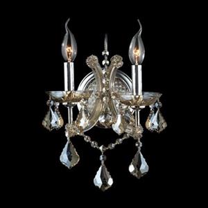 Worldwide Lighting Lyre Collection Polished Chrome Golden Teak 2-Light Wall Sconce