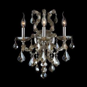 Worldwide Lighting Lyre Collection Polished Chrome Golden Teak 3-Light Wall Sconce