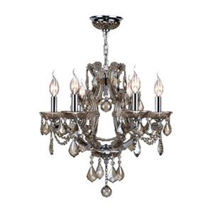 Worldwide Lighting Lyre 19-in Polished Chrome Goldent Teak 6-Light Chandelier