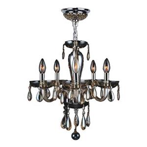 Worldwide Lighting Gatsby Collection 48-in Polished Chrome Golden Teak 5-Light Blown Glass Mini Chandelier