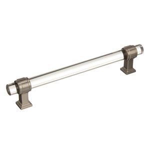 Amerock Glacio 6-5/16-in Centre to Centre Clear/Satin Nickel Drawer Pull