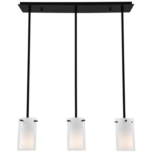 Luminaire suspendu pour îlot de cuisine moderne Essex de DVI, 3 lumières, gris graphite et verre opale