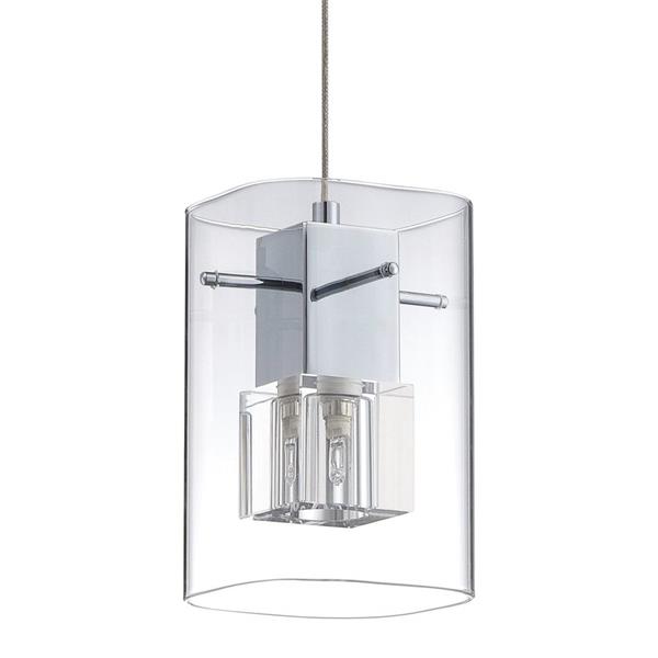 Kendal Lighting 2.90-in Chrome Mini Modern Clear Glass Rectangular Pendant
