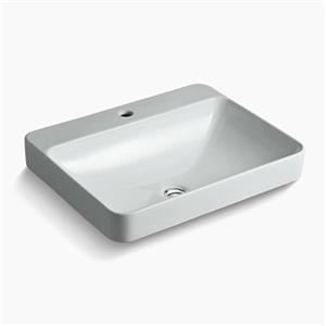 KOHLER Vox 23-in x 6.88-in Ice Grey Porcelain Rectangular Vessel Sink with Faucet Deck